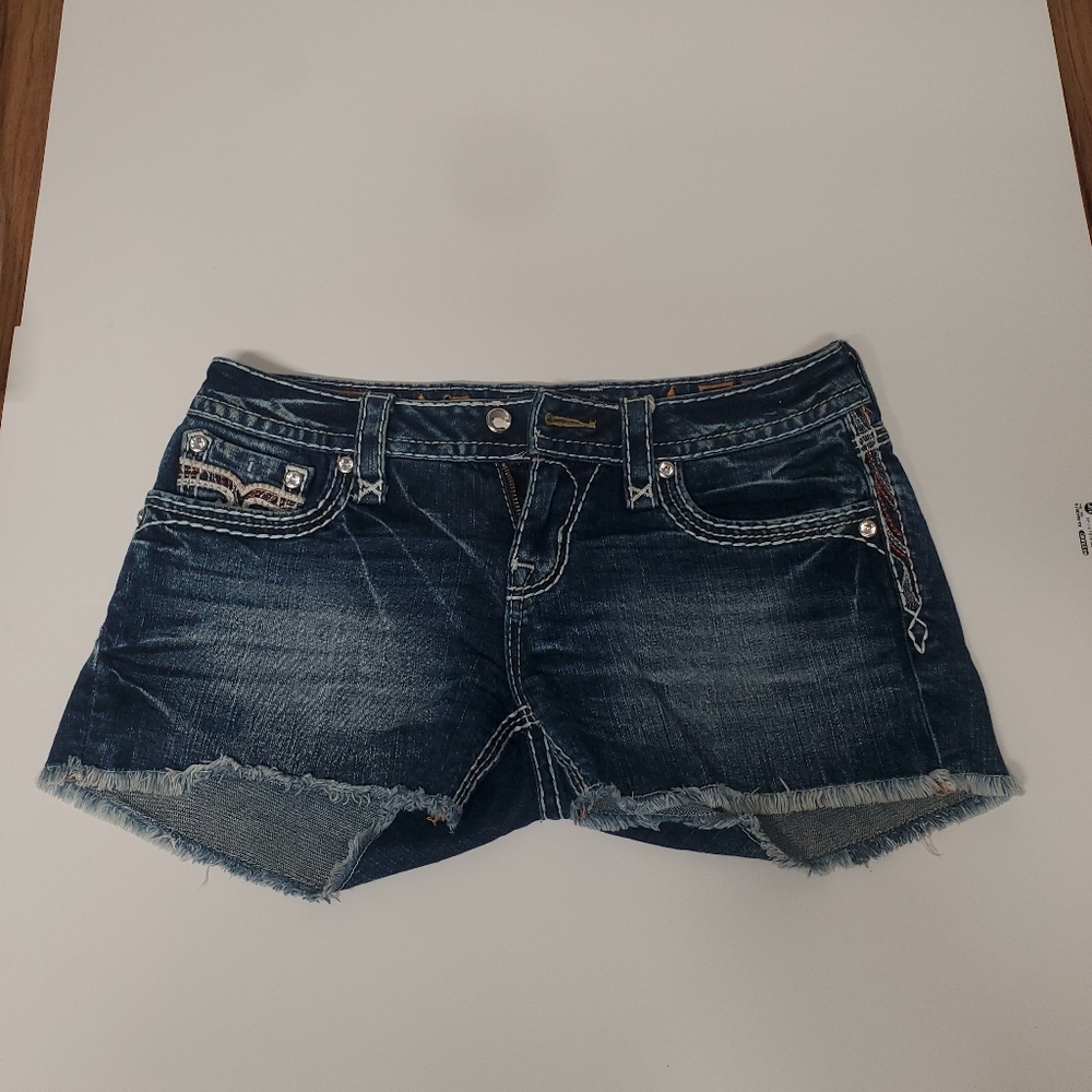Rock Revival Bambi Denim Shorts Women's 28 Blue Jean Booty Embroided Bling Cut